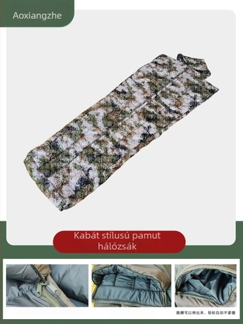 Sounder kabát-stílusú hálózsák, katonai zöld kamuflázs mintával, múmia-forma, meleg szigetelés kültéri kempingezéshez