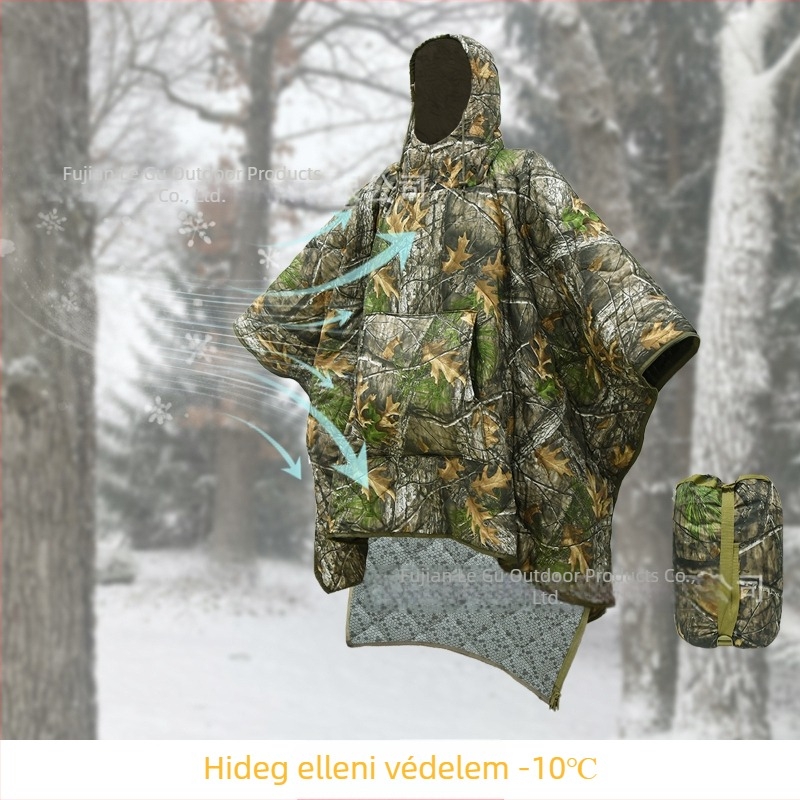 Grafénnel szigetelt camo alvózsák kempingezéshez, quiltelt, mumia-stílus, meleg, 60×80 cm, 1 személy