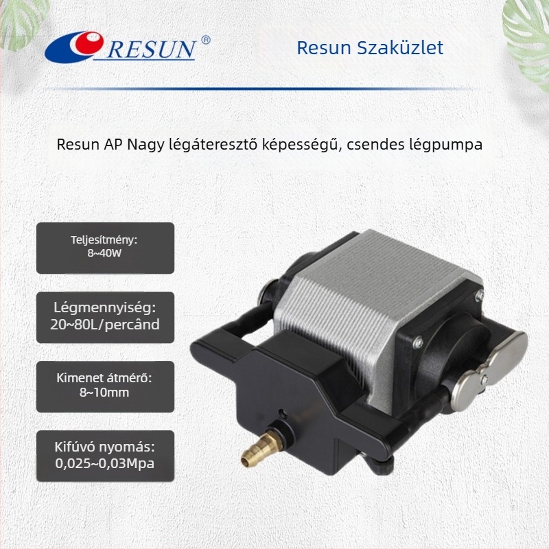 Risheng AP30/50/80 akváriumi oxigénpumpa, zajmentes működés, 2 kg, import nélkül