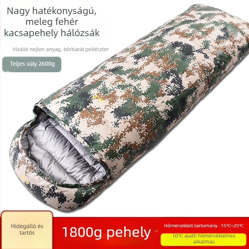 Hálózsák fehér kacsa pehelyel felnőtteknek – kültéri használat, őszi–téli szezon, bő méret