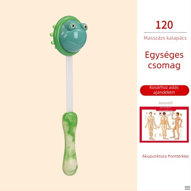 Kézi kétoldalas masszírozó kalapács egészség és fitnesz céljára; műanyag test, 210 g, családi stílusú kialakítás, testre szabható