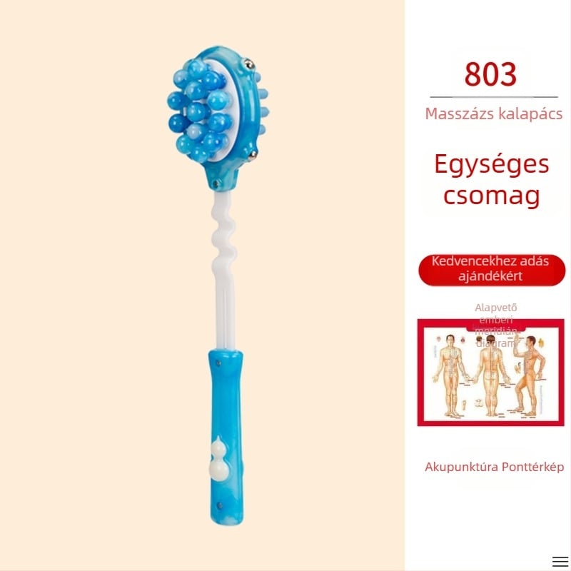 Kézi kétoldalas masszírozó kalapács egészség és fitnesz céljára; műanyag test, 210 g, családi stílusú kialakítás, testre szabható