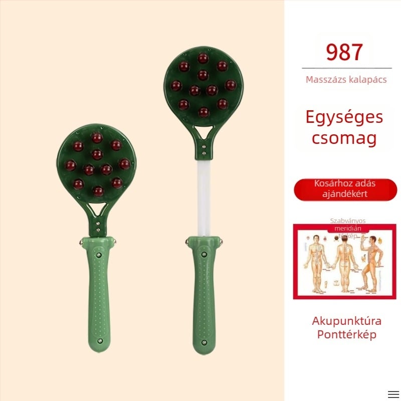 Kézi kétoldalas masszírozó kalapács egészség és fitnesz céljára; műanyag test, 210 g, családi stílusú kialakítás, testre szabható
