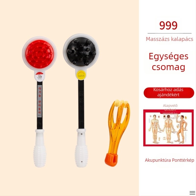 Kézi kétoldalas masszírozó kalapács egészség és fitnesz céljára; műanyag test, 210 g, családi stílusú kialakítás, testre szabható