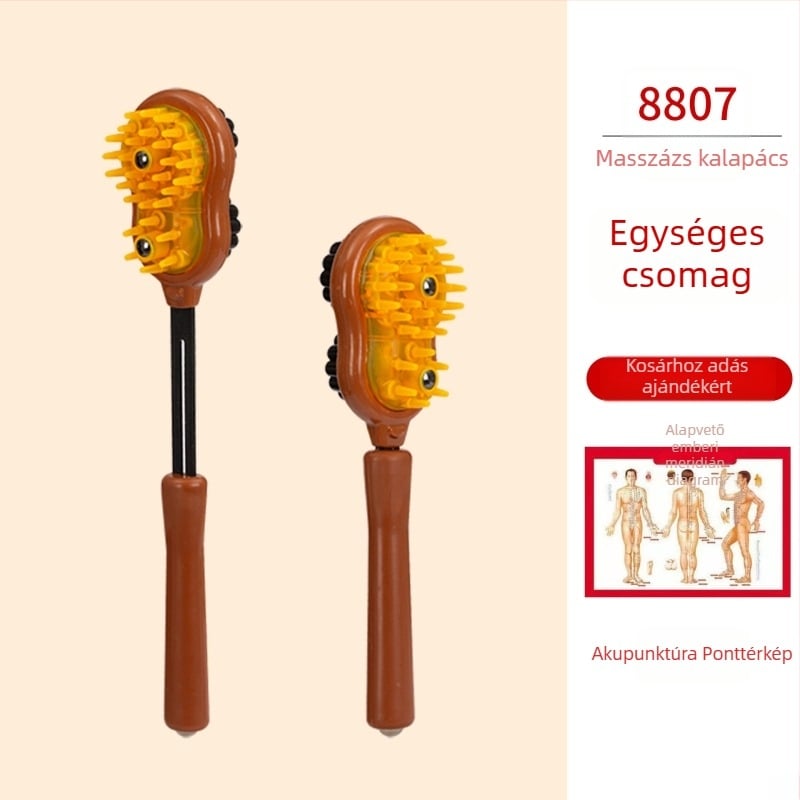 Kézi kétoldalas masszírozó kalapács egészség és fitnesz céljára; műanyag test, 210 g, családi stílusú kialakítás, testre szabható