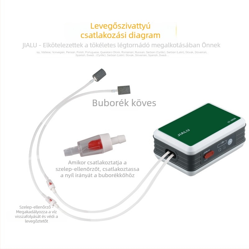 Jialu LT sorozatú csendes akváriumi oxigénpumpa, USB töltésű, AC/DC tápegységgel