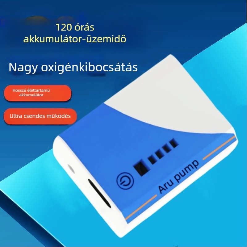 Akvárium oxigénellátó pumpa – tölthető, csendes, kompakt, USB lítium akkumulátorral, kültéri horgászathoz (210 g)