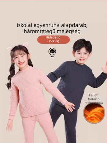 Gyermekek téli melegítő készlet: háromrétegű vastagított nadrág hasi védelemmel és belső pulóverrel, iskolai egyenruha alapvető