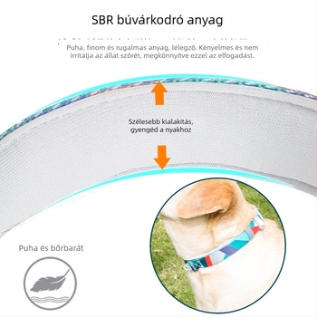 Kutyanyakörv pórázzal, mintás minta, anyag: SBR Diving Fabric, bővíthető, minden méretű kutyák számára