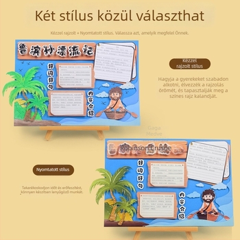 Jó könyvajánló kártya - félkész művészeti rajz sablon, kézzel készített, négy híres oktató illusztrált könyv