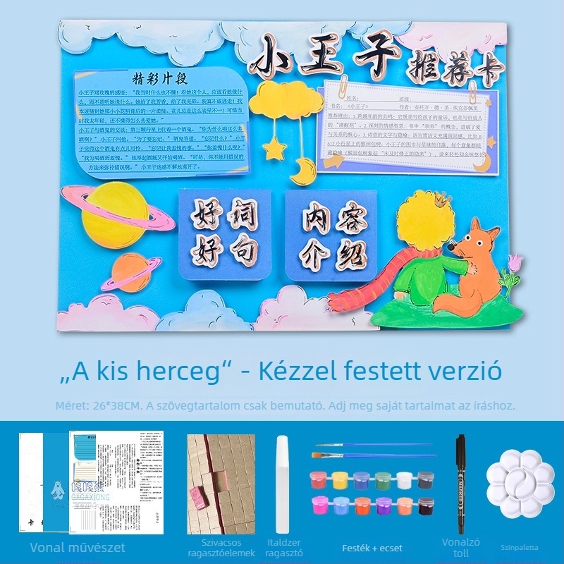 Jó könyvajánló kártya - félkész művészeti rajz sablon, kézzel készített, négy híres oktató illusztrált könyv