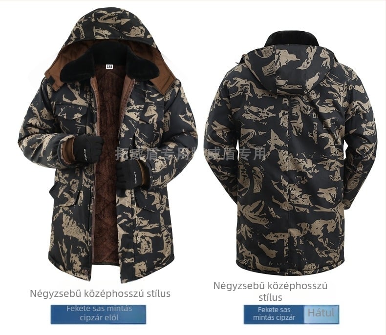 Kamufláž mintás edződzseki, pamutkeverék anyagból; légáteresztő; szélálló; nedvességelvezető