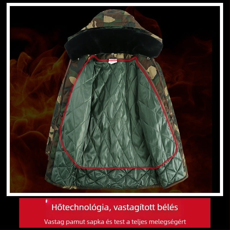 Kamufláž mintás edződzseki, pamutkeverék anyagból; légáteresztő; szélálló; nedvességelvezető