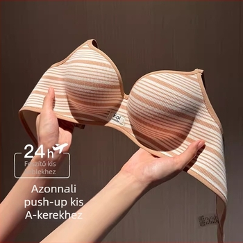 Csíkos, drót nélküli push-up melltartó, 3/4 kosár, nylon