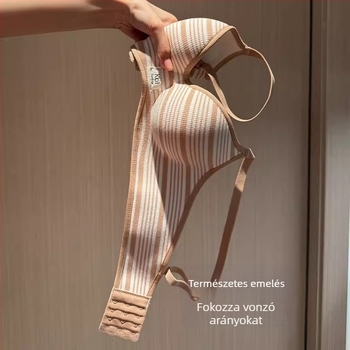 Csíkos, drót nélküli push-up melltartó, 3/4 kosár, nylon
