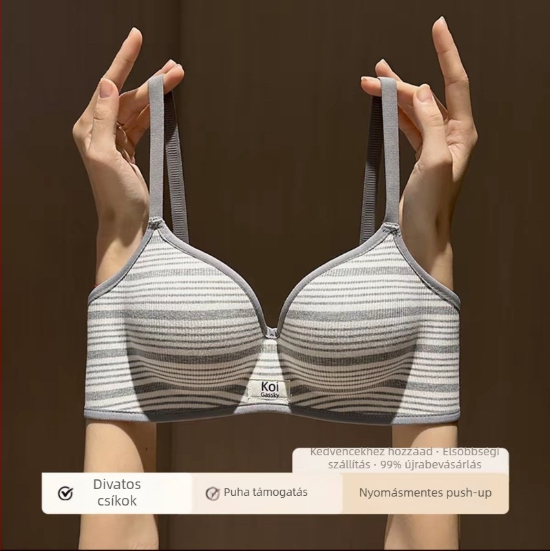 Csíkos, drót nélküli push-up melltartó, 3/4 kosár, nylon