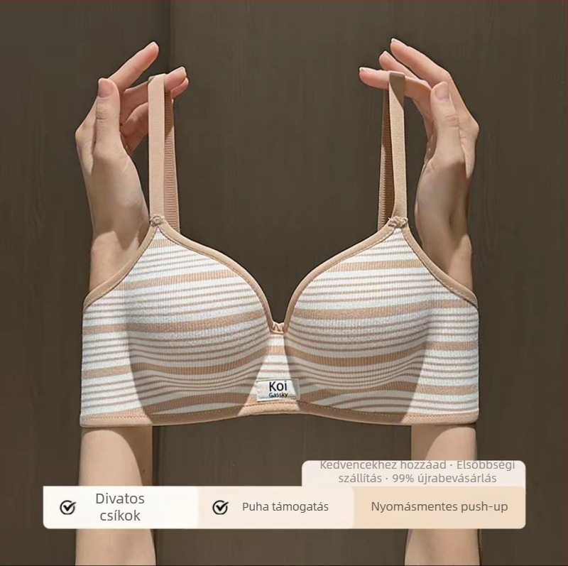 Csíkos, drót nélküli push-up melltartó, 3/4 kosár, nylon