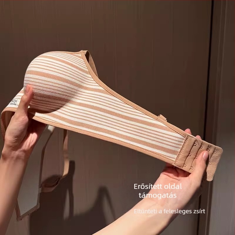 Csíkos, drót nélküli push-up melltartó, 3/4 kosár, nylon