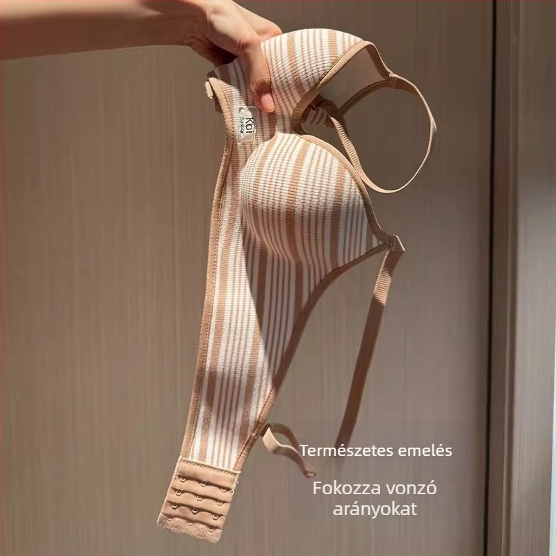 Csíkos, drót nélküli push-up melltartó, 3/4 kosár, nylon