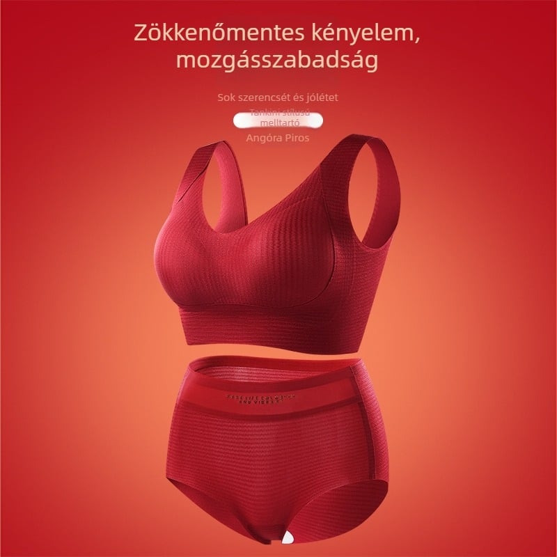 Piros, varrat nélküli női fehérnemű készlet, push-up hatás, anti-sag tartás, oldalsó formázás, kényelmes