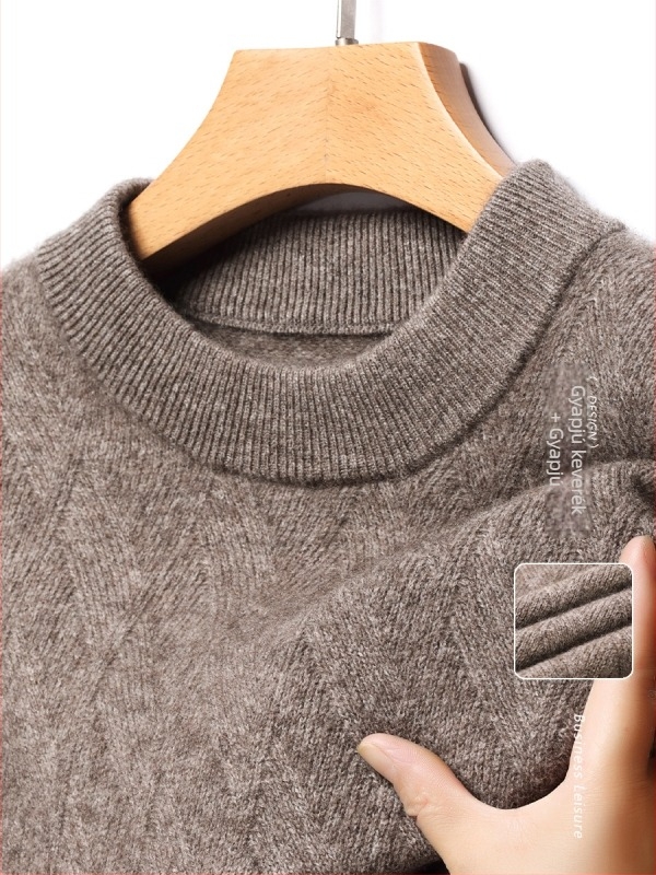 Férfi pulóver yak wool és gyapjú keverékéből, kerek nyakú, téli, vastag, meleg, laza fazon