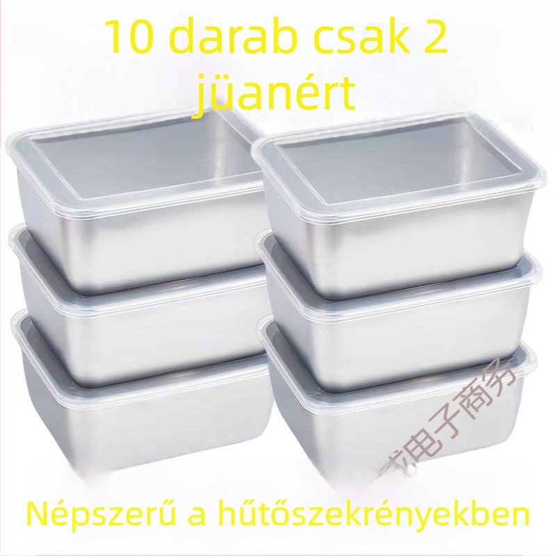 Rozsdamentes acél ételtároló doboz, téglalap alakú ebédes doboz fedéllel, 3 rétegű, kapacitás legfeljebb 300 ml, fagyasztásra alkalmas