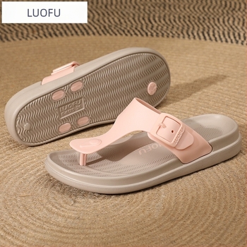 Női T-típusú nyári flip-flop, PVC felső, EVA talp, 2 cm talpvastagság, sík sarok, lábujj forma: halszálka mintázat