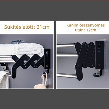 Rozsdamentes acél teleszkópos törölközőtartó, 15 kg teherbírás, felületkezelés: fényes felület, egyetlen réteg