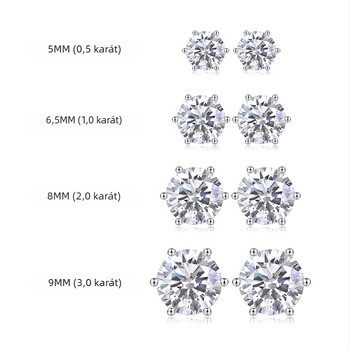 Hatágú Moissanit stud fülbevaló, ezüst S925, kerek forma, 0,1–3 ct, Uniszex; Egyszerű dizájn