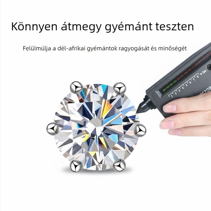 Hatágú Moissanit stud fülbevaló, ezüst S925, kerek forma, 0,1–3 ct, Uniszex; Egyszerű dizájn