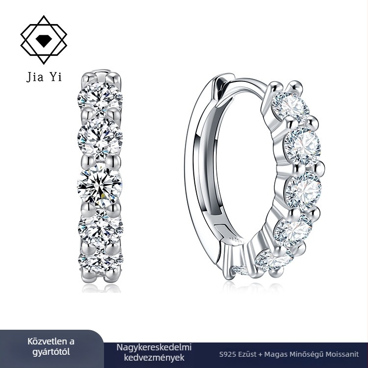 Moissanite fülbevalók S925-ös ezüstből | luxus stílus, Ins-stílus karikás fülbevalók, kerek briliáns vágás, geometriai forma
