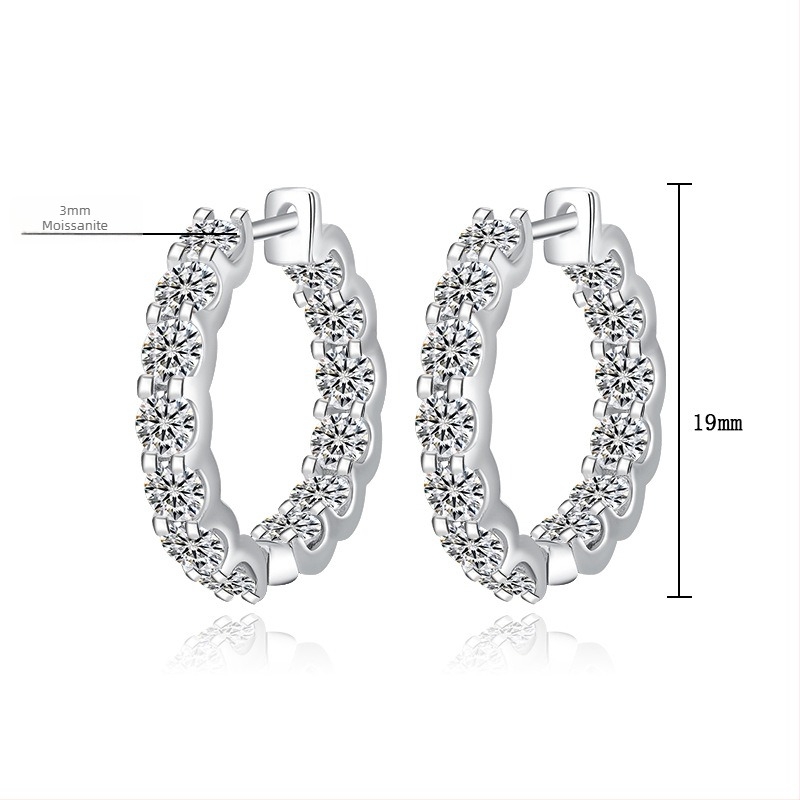 S925 ezüst fülbevalók, kerek szintetikus szén-szilícium kő, nyolc szív és nyolc nyíl vágás