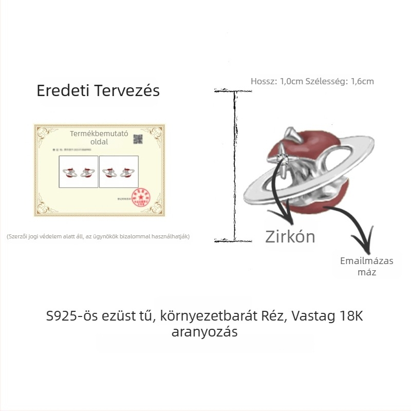 Fülbevaló | Ezüstbevonatos réz + cirkón, gyümölcs alak, drip glaze technika, 925-ös ezüst fülcsap, személyre szabott édes és vagány stílus