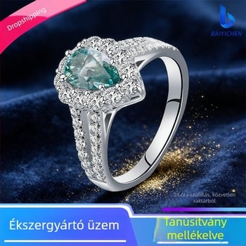 BAIYICHEN Moissanite gyűrű, csepp alakú, gyémánttal díszített, koreai stílusú