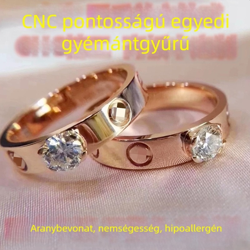 Négy karmos moissanitgyűrű CNC-bevéséssel, V arany bevonat, uniszex