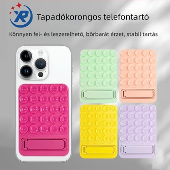 Szilikonból készült telefontartó vákuumos csészével, hátoldali ragasztóval, összecsukható asztali állvány