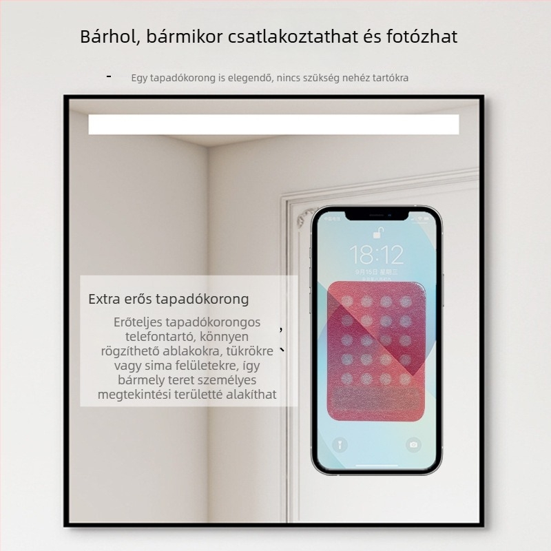 Szilikonból készült telefontartó vákuumos csészével, hátoldali ragasztóval, összecsukható asztali állvány