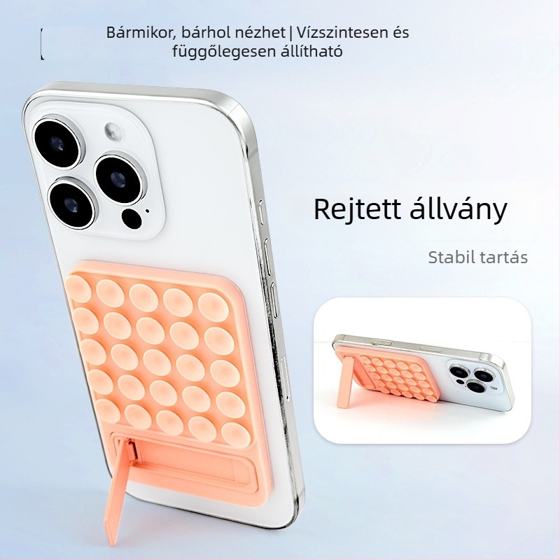 Szilikonból készült telefontartó vákuumos csészével, hátoldali ragasztóval, összecsukható asztali állvány