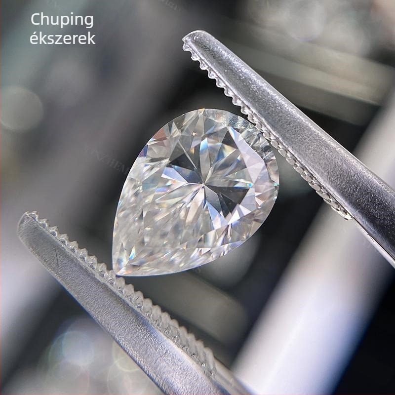 Moissanit körte alakú, szintetikus szilícium-karbid drágakő, vágott, VVS tisztaság