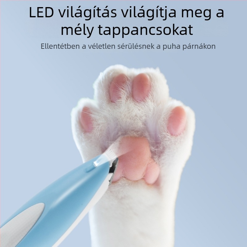 Háziállat tappancsvágó LED világítással, csendes elektromos klipper macskáknak és kutyáknak, ABS test, modell Lb-082223