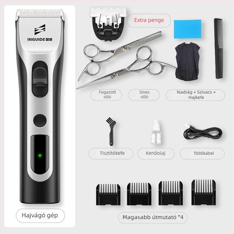 Vezeték nélküli hajvágó — beépített akkumulátor, kerámia vágófej, kefés motor, vízálló, teljesen mosható