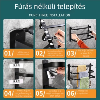 Rozsdamentes acél törölközőtartó – falra szerelhető, fúrás nélkül, egy- és kettős rúd, 10 kg teherbírás