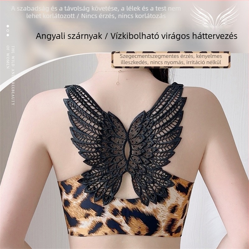 Leopárdmintás melltartó előre záródó, push-up, 3/4 kosár, vékony formázott kosár, lélegző anyagú nylon-spandex