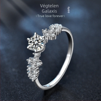 Moissanit gyűrű, S925 sterling ezüst, hatágú foglalat, geometrikus női stílus, kb. 1,7 g