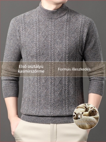 Férfi kasmír pulóver, városi stílus, karcsúsított szabás, kerek gallér, jacquard kötés, 95%+ kasmír