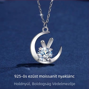 Moon Rabbit Moissanite Nyaklánc, 925-ös ezüst, Moissanit betét, Női divat ékszer