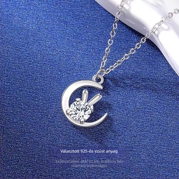Moon Rabbit Moissanite Nyaklánc, 925-ös ezüst, Moissanit betét, Női divat ékszer