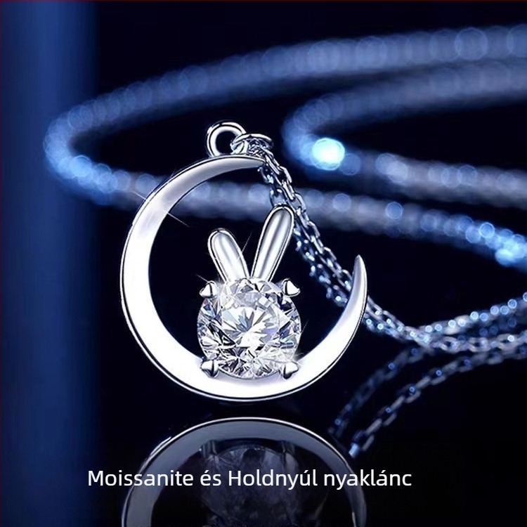 Moon Rabbit Moissanite Nyaklánc, 925-ös ezüst, Moissanit betét, Női divat ékszer