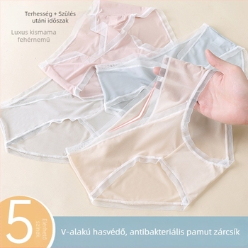 Kismama fehérnemű V‑alakú dizájnnal, pamut betéttel az ágyéknál, alacsony derék, lélegző, hasi támasz