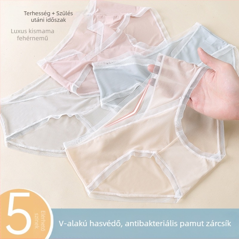 Kismama fehérnemű V‑alakú dizájnnal, pamut betéttel az ágyéknál, alacsony derék, lélegző, hasi támasz